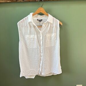 Vince White Sleeveless Top Shirt Blouse Collared Button Up Size M